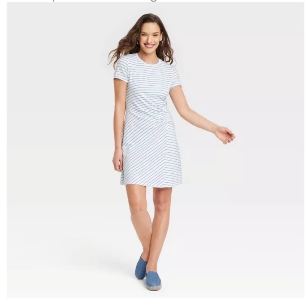 Universal Thread Blue and White Ruched Sheath Mini Dress